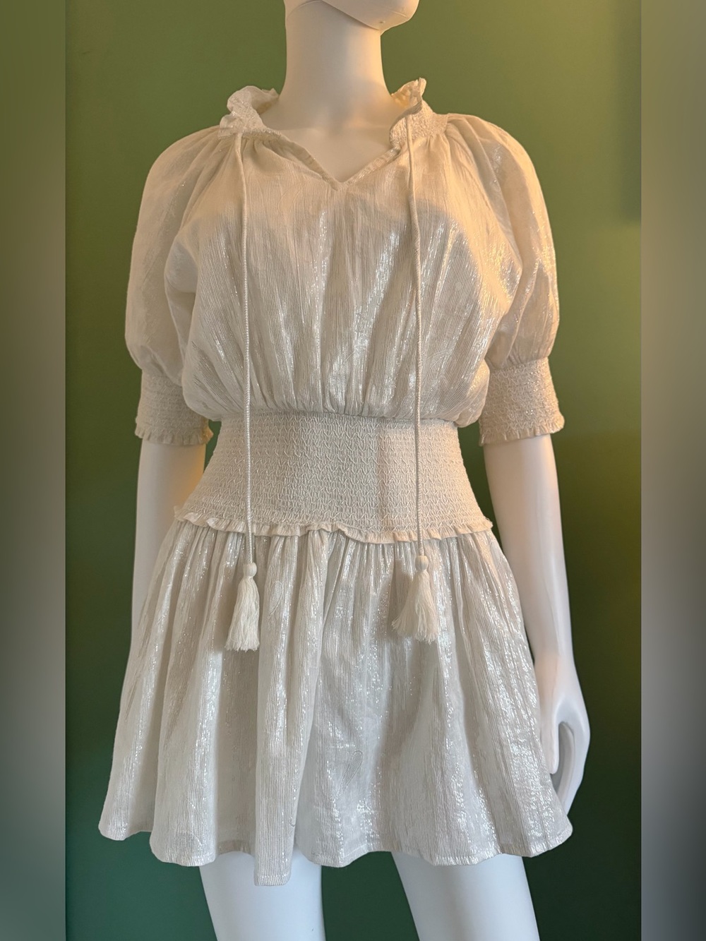 Roller Rabbit White & Silver Lined Lurex Fiorella Mini Dress